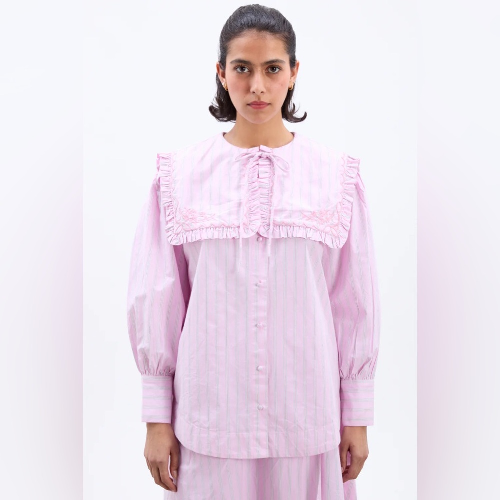 Damson Madder Nordine Square Collar Blouse - Pink Stripe